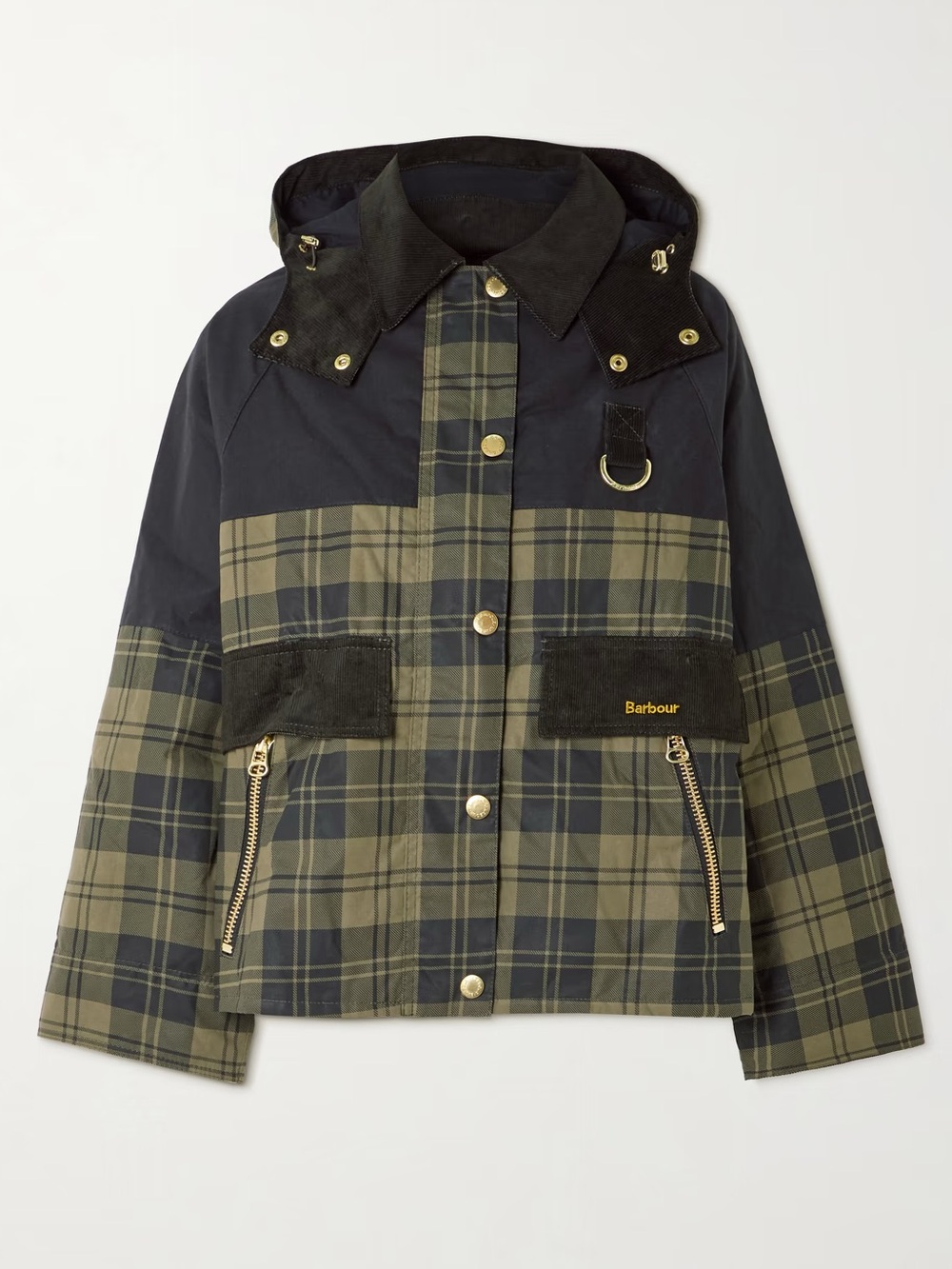 Barbour Elaine Showerproof Tartan Plaid Corduroy Hooded Preppy Puffer Coat 10